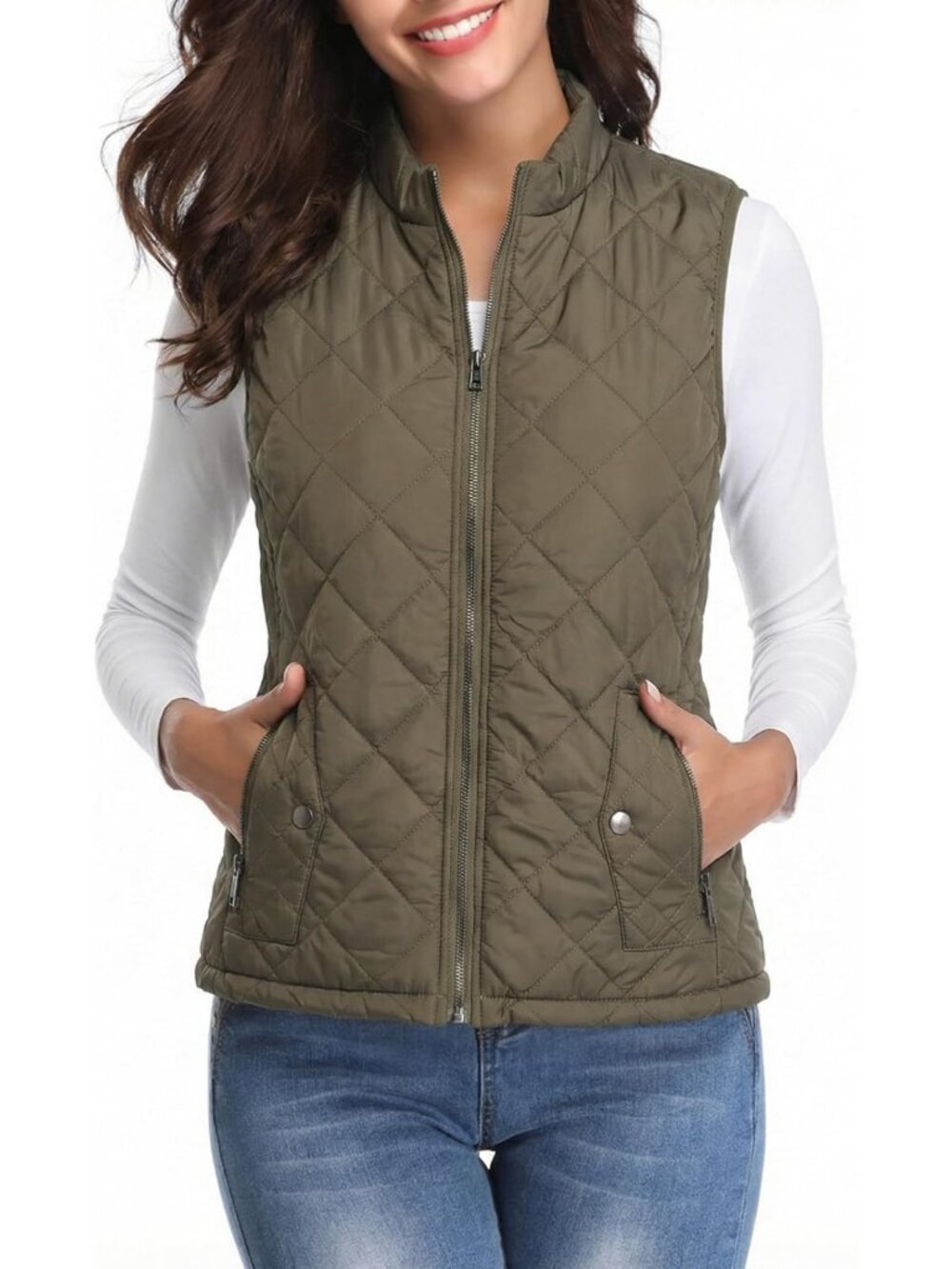 Lightweight Quilted Puffer Vest for Women - Stand Collar Zip Gilet, Stylish